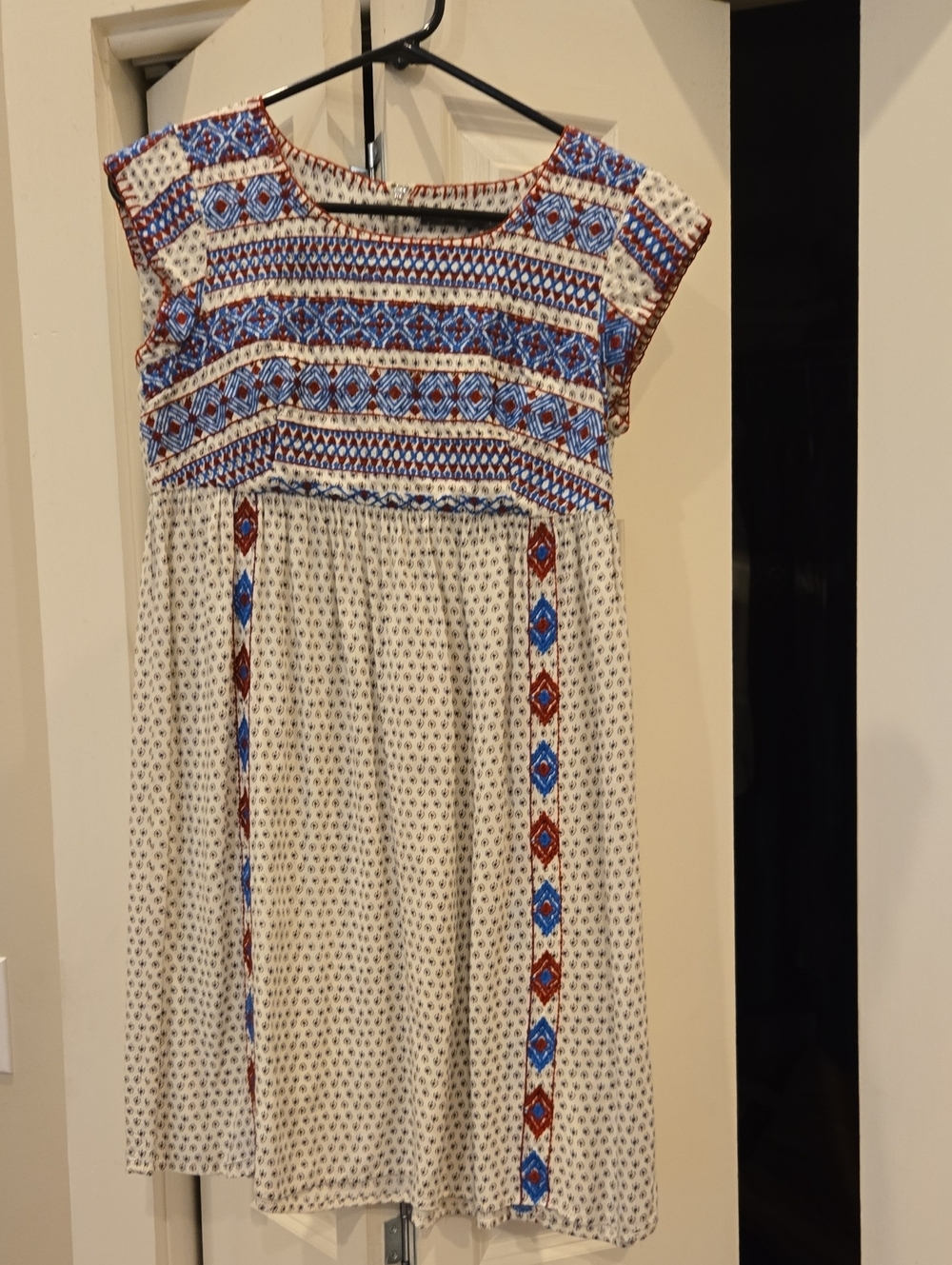 THML Cream Dress with Blue & Red Embroidered Yoke